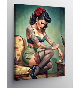 Kanvas Tablo Dövmeli Pin Up Kızı