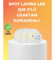 Çok Amaçlı Kullanım İçin Kablosuz Yapışkanlı 3 Lü Uzaktan Kumandalı Led Spot Lamba