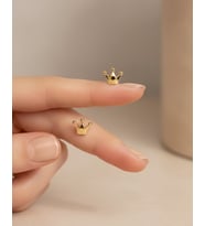 Minik Sade Kraliçe Tacı 14 Ayar Altın Küpe (Gold)