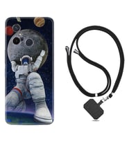 Xiaomi Redmi 12C Kılıf Silikon Boyun Askılı İpli Desenli Silikon Astronot ve Dünya 1759