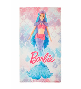 Özdilek Barbie Deniz Kızı Lisanslı Kadife Plaj Havlusu 70x130 cm (Pembe-Mavi-Sarı-Beyaz)