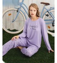 Pijamoni Kadın Milan Bisiklet Yaka Uzun Kol İnce Pijama Takımı 7600/30 - 1 Adet (Lila)
