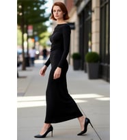 Kadın Midi Boy Kayık Yaka Bodycon Elbise Standart Kollu Büzgülü Düz Örme Kumaş Her Ortama Uygun