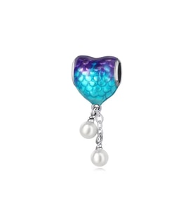 İnci Sallantılı Balık Pulu Deseni Kalp Charm