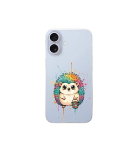 iPhone 17 ile Uyumlu Splash Kirpi Tasarımlı Şeffaf Silikon Kılıf
