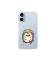 iPhone 17 ile Uyumlu Splash Kirpi Tasarımlı Şeffaf Silikon Kılıf