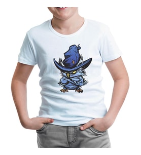 An Angry Owl with a Hat Beyaz Çocuk Tshirt