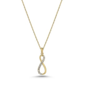 925 Ayar Sonsuzluk Zirkon Taşlı Gold Kadın Gümüş Kolye (Altın)