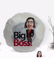 BK Gift Kişiye Özel Kadın Big Boss Karikatürlü Yuvarlak Dekoratif Kırlent Yastık-2