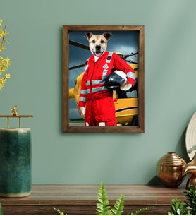 Evcil Dostlara Özel Ambulans Paramedik Tasarımlı Portre Doğal Masif Ahşap Çerçeveli Tablo 30x40cm-1