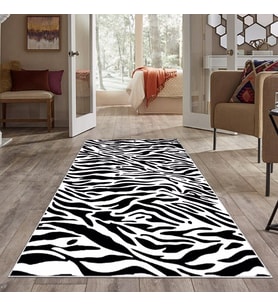 Beyaz Zebra Desenli Yıkanabilir Kaymaz Taban Leke Tutmaz Modern Salon Halısı ve Yolluk