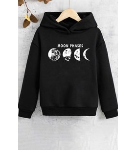 Çocuk Moon Phases Baskılı Sweatshirt (Siyah)