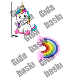 Yenilebilir Şeker Kağıt Unicorn ve Gökkuşağı Temalı Pasta Süsleme