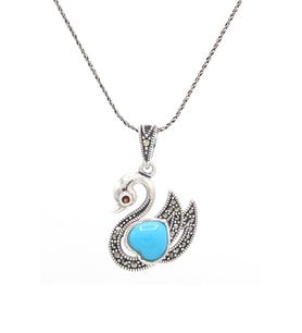 Firuze ve Markazit Taşlı Kuğu Model Gümüş Kolye 201021606