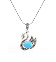 Firuze ve Markazit Taşlı Kuğu Model Gümüş Kolye 201021606