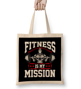 Fitness Is My Mission Motivated Weightlifter Bez Çanta Uzun Saplı