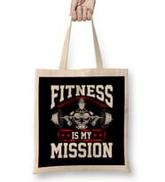 Fitness Is My Mission Motivated Weightlifter Bez Çanta Uzun Saplı