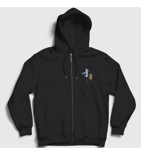 Presmono Unisex Siyah Pointing Mordecai And Rigby Regular Show Fermuarlı Kapüşonlu Sweatshirt 449678tt