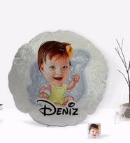 BK Gift Kişiye Özel İsimli Bebek Karikatürlü Yuvarlak Dekoratif Kırlent Yastık-1