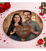 BK Gift Kişiye Özel Sevgili Karikatürlü Yuvarlak Puzzle 20x20cm -3, Sevgililer Günü Hediyesi, Sevgiliye Hediye