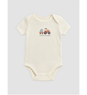 LCW baby Bej Erkek Bebek Baskılı Çıtçıtlı Body