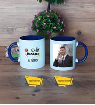 Bankacı Kupa Bardak Lacivert Fotoğraflı Bankacılar Günü Hediyesi