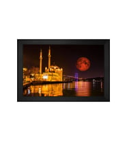Ortaköy Camii ve Gece Motifli Kanvas Tablo 80 x 110 cm Siyah Çerçeve