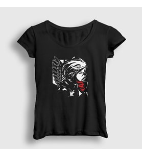 Presmono Kadın Siyah Mikasa Anime Attack On Titan T-Shirt 124363tt