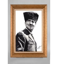 Altın Varaklı Çerçeveli Paspartulu Atatürk Tablo a638 (Gold)