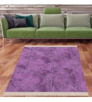 Geometrik Desenli Yıkanabilir Kaymaz Taban Leke Tutmaz Modern Salon Halısı ve Yolluk (Mor)