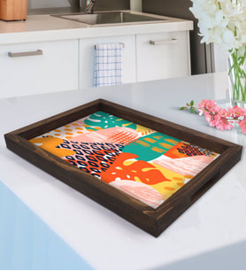 BK Gift Modern Art Tasarımlı Doğal Ahşap Tepsi-3