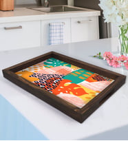 BK Gift Modern Art Tasarımlı Doğal Ahşap Tepsi-3