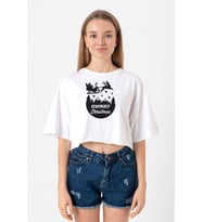 Merry Christmas Sleigh Beyaz Kadın Crop Tshirt