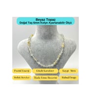 SERTİFİKALI Beyaz Topaz Doğal Taş 6mm Makrome Kolye 45cm- 55cm Ayarlanabilir Ölçü