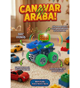 Işıklı Ve Sesli Dinozor Canavar Kamyon - 360° Dönen Sürtmeli Akrobasi Arabası - Oyuncak Araba