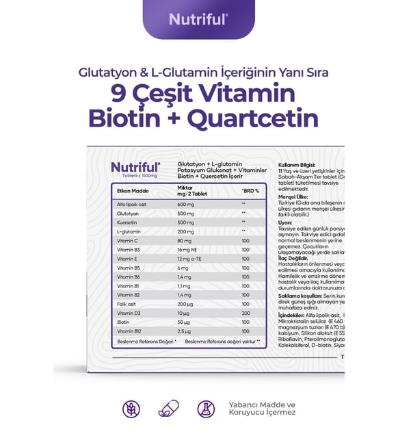 Nutriful Glutawell Glutatyon Ve L-glutamin Içeren 30 Tablet