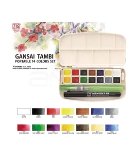 Zig Gansai Tambi Portable Set 14lü + Su Hazneli Fırça + 0.1mm Mangaka