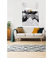 Beyaz Güneşin Doğuşu Sunset Leke Tutmaz Kadife Kumaş Duvar Örtüsü Duvar Halısı Tapestry (Siyah)