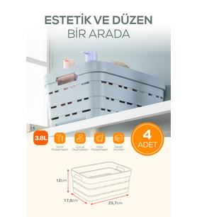 4'lü 3,8 Litre Delikli Saklama Kutusu Bej