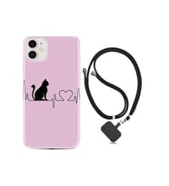 Apple Iphone 13 Kılıf Desenli Silikon Boyun Askılı Pink Cat Heart 1303