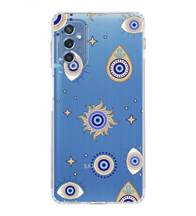 PrintiFy Samsung Galaxy M52 ile Uyumlu 1mm Slim Fit Nazar Boncuğu 5 Baskılı Şeffaf  Kılıf