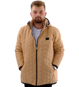 Mode XL Büyük Beden Erkek Kalın Şişme Mont Kapüşonlu U24605 Bej