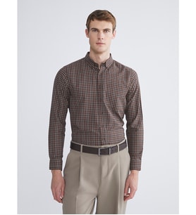 LCWAIKIKI Classic Kahverengi Regular Fit Uzun Kollu Ekose Gabardin Erkek Gömlek