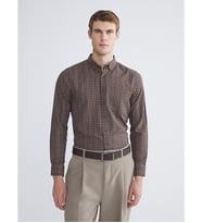 LCWAIKIKI Classic Kahverengi Regular Fit Uzun Kollu Ekose Gabardin Erkek Gömlek