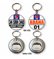 2 adet Kişiye Özel Plaka ve Şehir Tasarımlı Şişe Açacaklı Anahtarlık