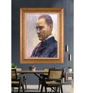 Altın Varaklı Çerçeveli Paspartulu Atatürk Tablo DC1167 (Gold)