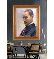 Altın Varaklı Çerçeveli Paspartulu Atatürk Tablo DC1167 (Gold)