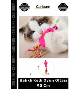 Özel Üretim Dayanıklı İnteraktif Eğitici Hareketli Avcı Kedi Oyuncağı Balıklı Kedi Oyun Oltası 90 Cm