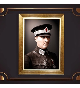 Altın Varaklı Çerçeveli Paspartulu Atatürk Tablo nl02A601 (Gold)