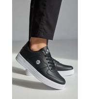 Unisex Spor Ayakkabı Rahat Yumuşak Taban Kaymaz Günlük Bağcıklı Sneaker 408 (Siyah - Beyaz)